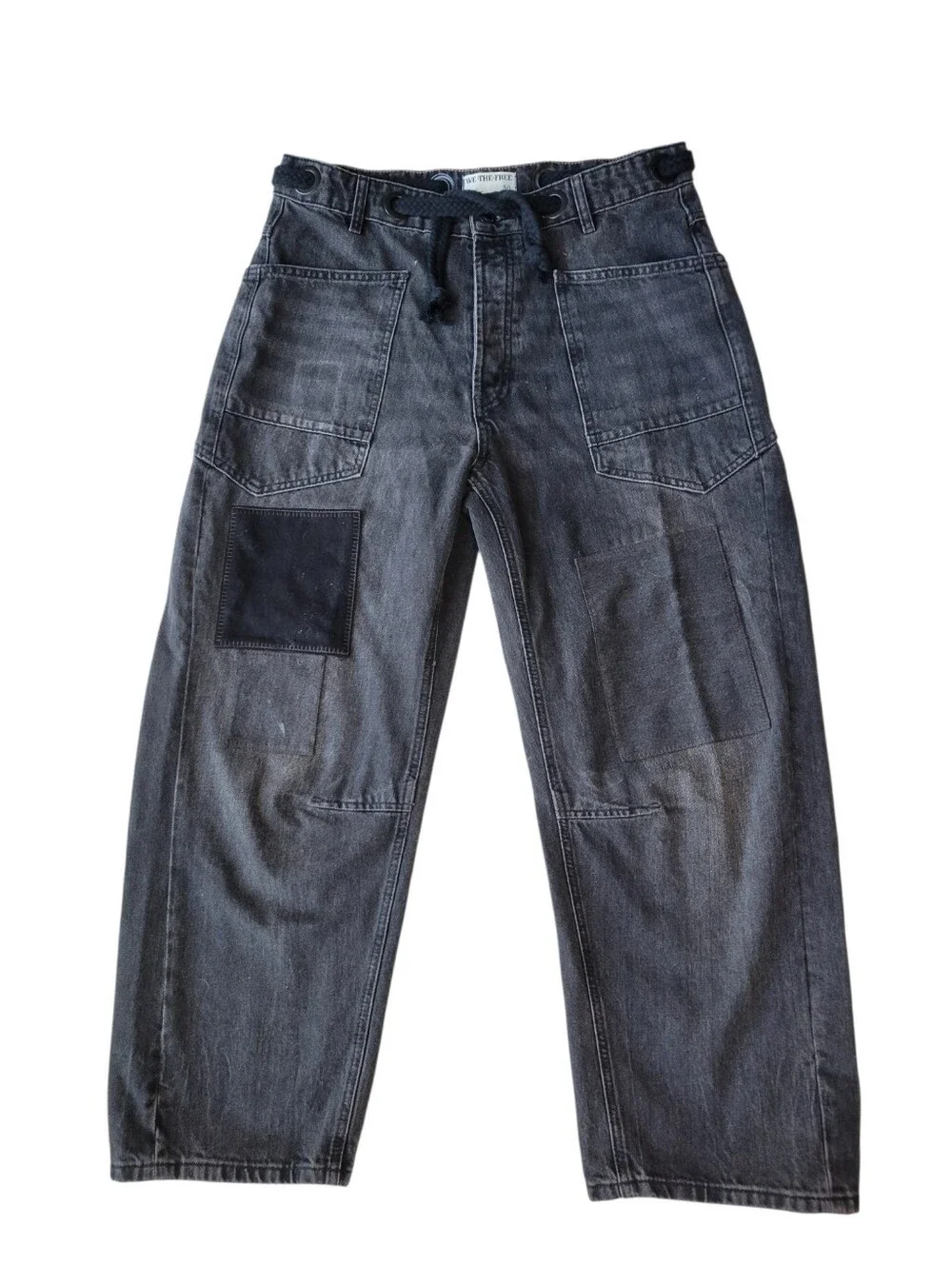Free People Moxie Low Slung Pull-On Barrel Jeans Nighthawk Black Size 30